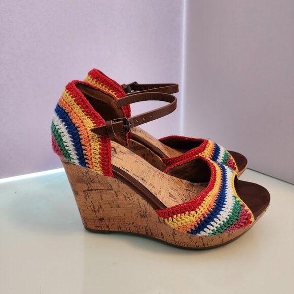 MIA Rainbow Cork Wedge Sandals Size 6.5 - Picture 4 of 6
